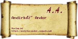Andirkó Andor névjegykártya